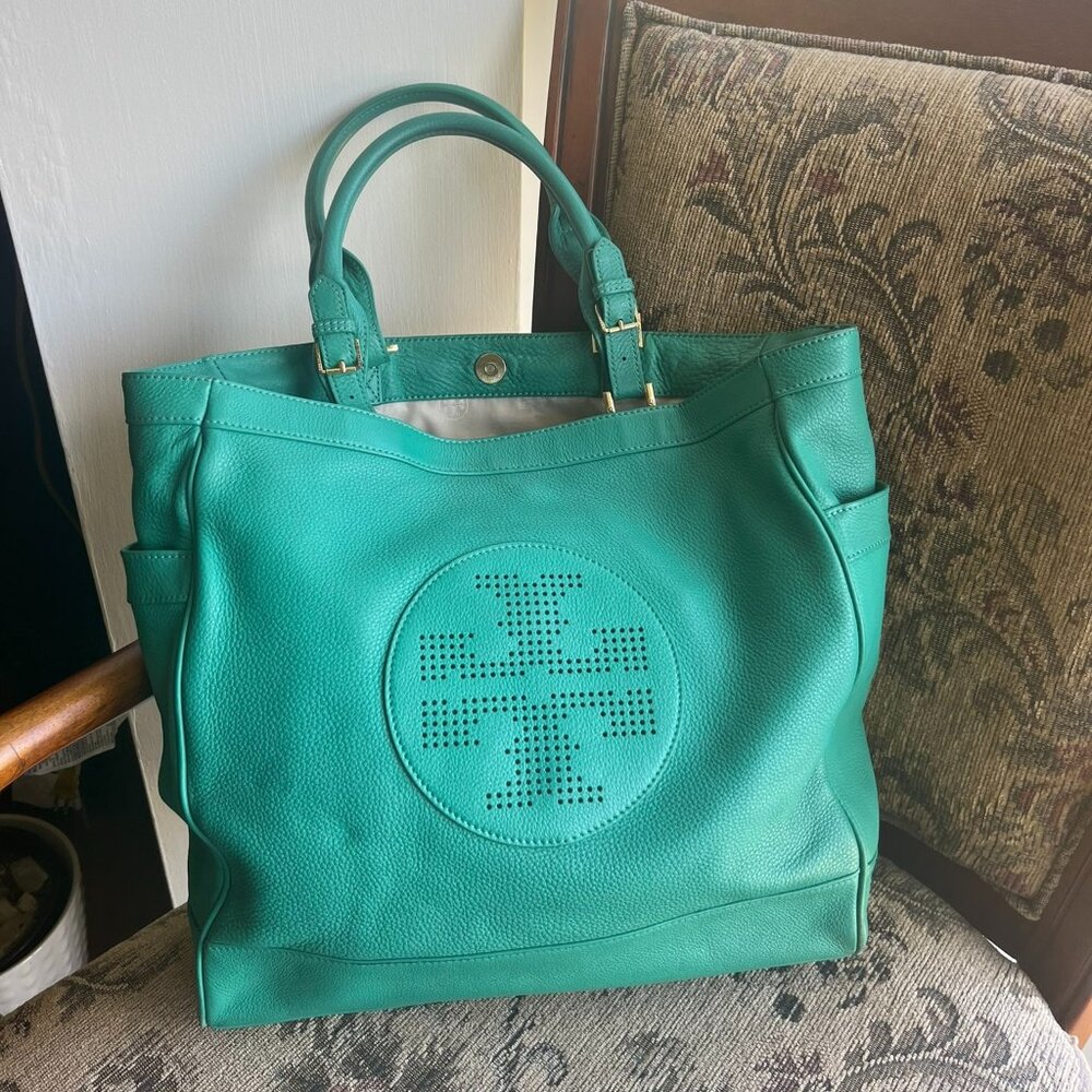 Teal/Green Tory Burch leather Kipp Tote RARE COLOR